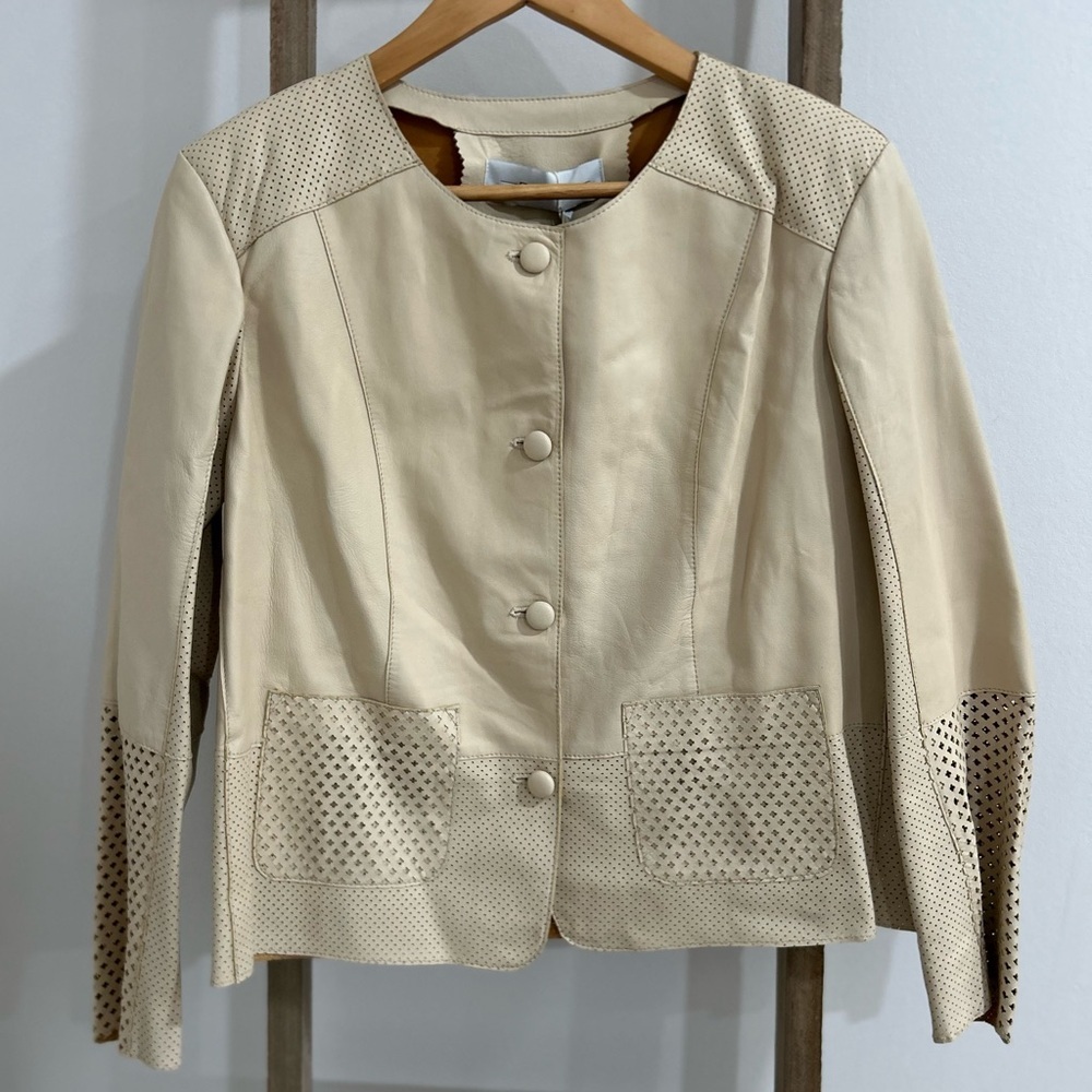 Bully Lightweight Leather Button Down Jacket cream MobWife Western Women Size S